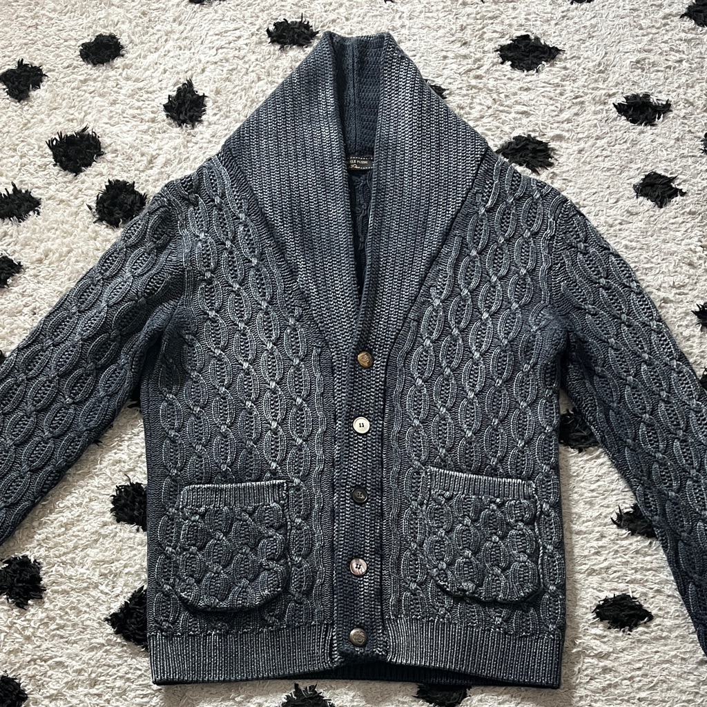 Gabriele Pasini Size Medium Mens Thick Dark Grey/Blue Gradient Cardigan Sweater